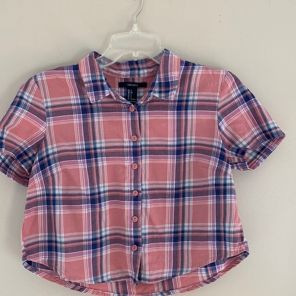 Pink Plaid - short sleeve- Forever 21 shirt - Picture 1 of 2